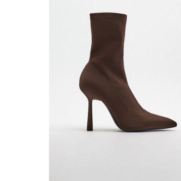 Zara Brown Heeled Nylon Ankle Boots, NWT, 7.5 - Picture 8 of 10